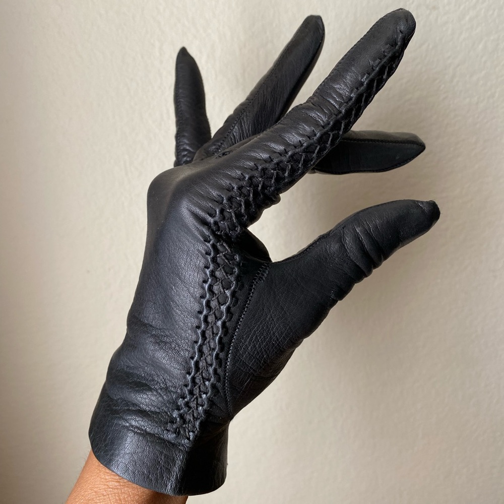 Vintage Little Black Leather Gloves, XS